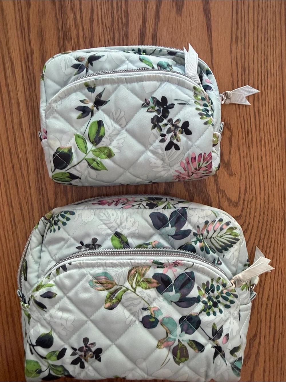 Vera Bradley Quilted Floral Cosmetic Pouch Set Green & Teal